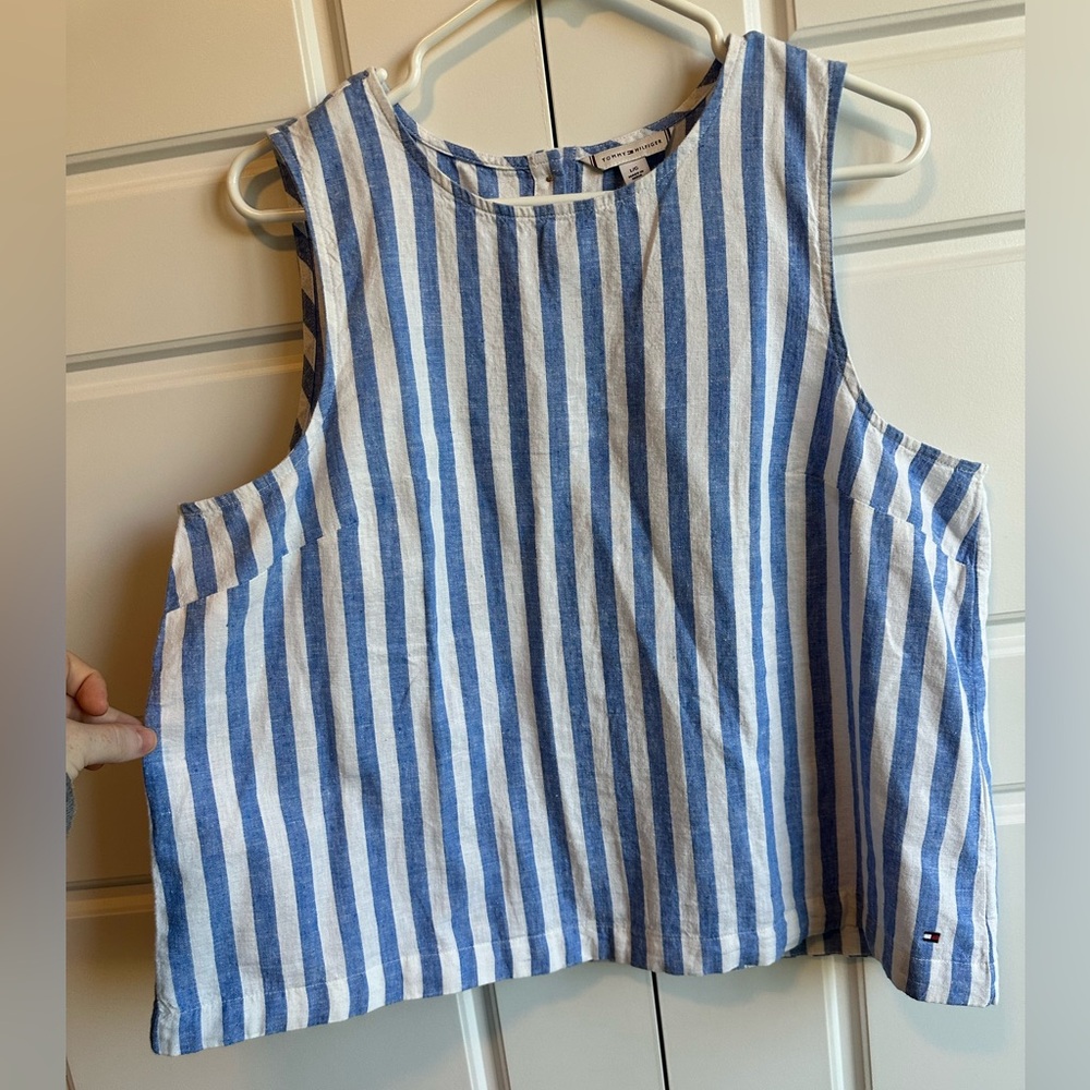Tommy Hilfiger Blue and White Striped Top-Large